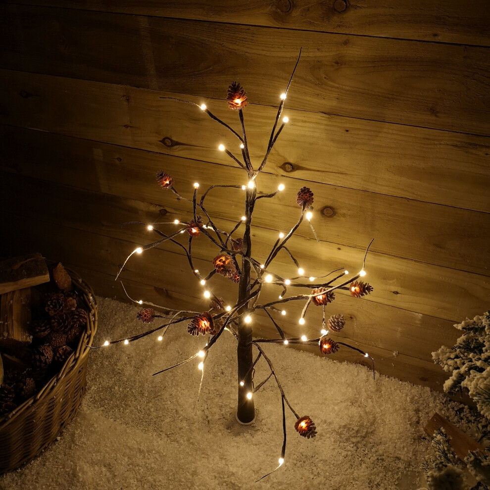 90cm Light Up LED Brown Snow Tree Warm White Lights Christmas Indoor
