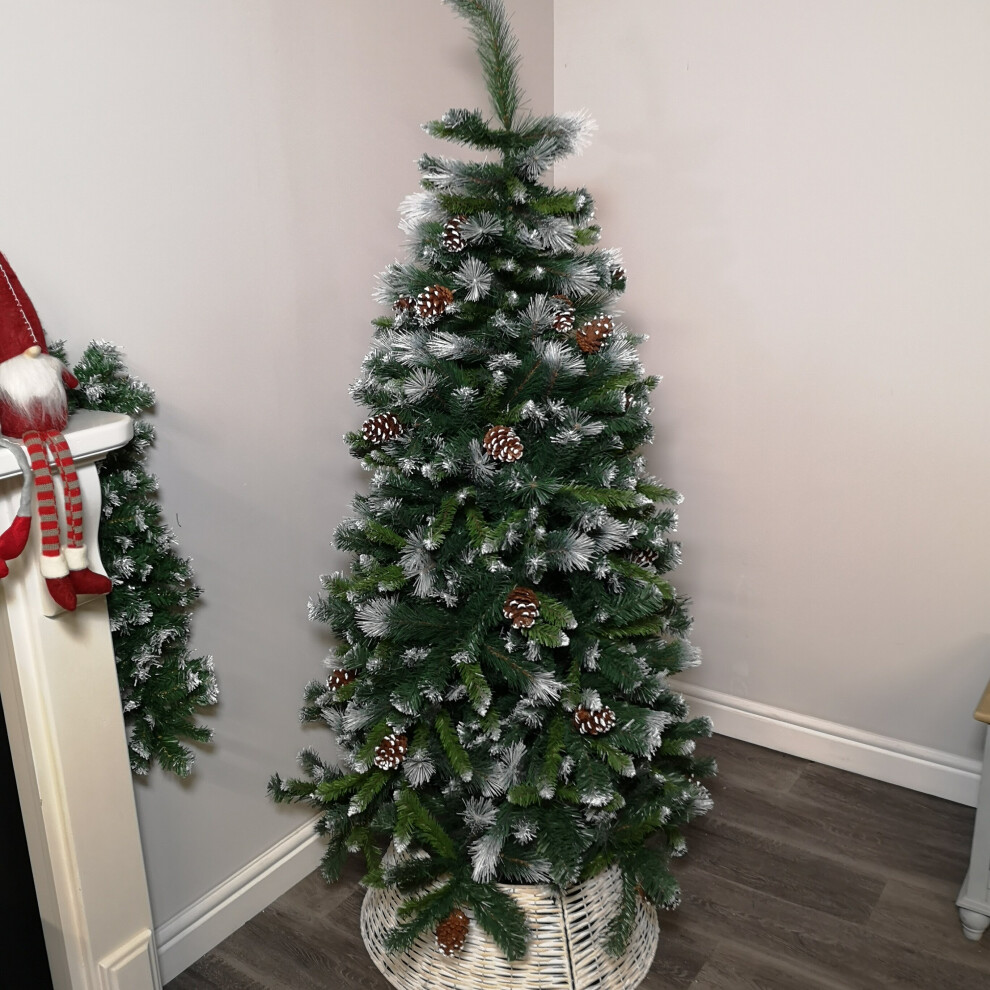 Premier Snowtime 6Ft (1.8M) Frosted Glacier Pine Christmas Tree Snow Tipped & Pine Cones Green