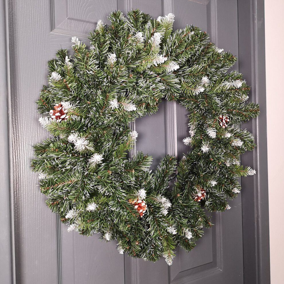Transcon 60Cm Snow King Fir Christmas Wreath With Pine Cones Green