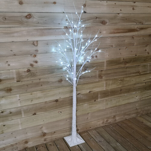Snow Time 1.8m (6ft) Christmas Outdoor Birch Tree with 80 Ice White LEDs 2