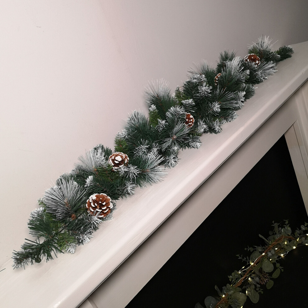 Transcon 90Cm (3Ft) Frosted Glacier Christmas Swag With Pine Cones Green