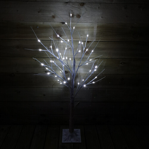 Snow Time 1.2m (4ft) Christmas Outdoor Birch Tree with 48 Ice White LED 1