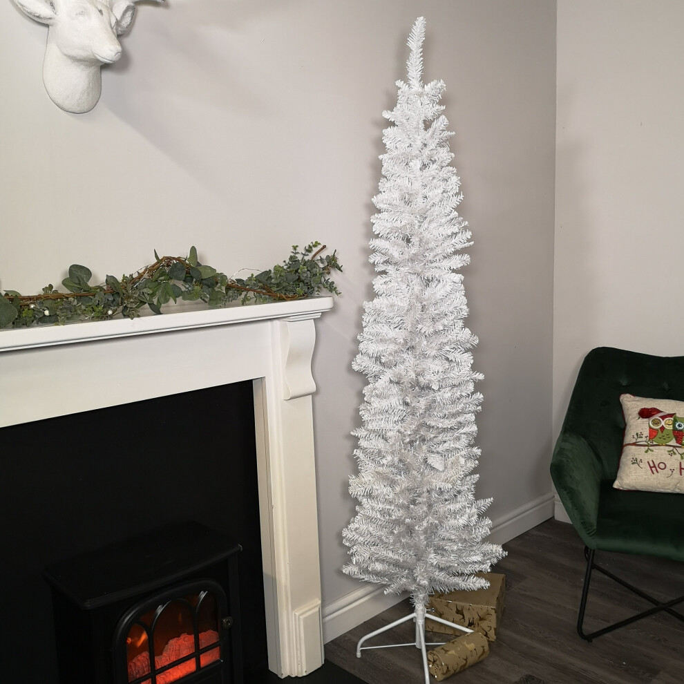 2m (6.5ft) Premier Pencil Style Slim Christmas Tree in White