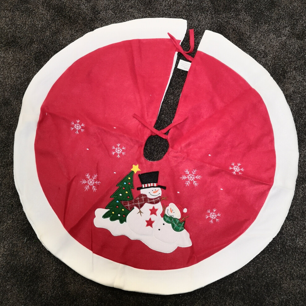 Premier 91cm Diameter Fabric Christmas Tree Skirt with Snowmen & Christmas Tree