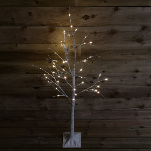 Snow Time 1.2m (4ft) Christmas Outdoor Birch Tree with 48 Warm White LEDs 1