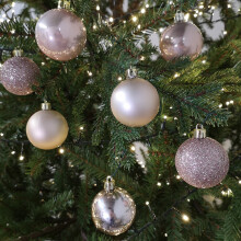Christmas Tree Baubles Pack Of 16 Rose Gold - White Snow Shatterpro Decoration - white baubles snow shatterproof christmas tree decoration 16 pack