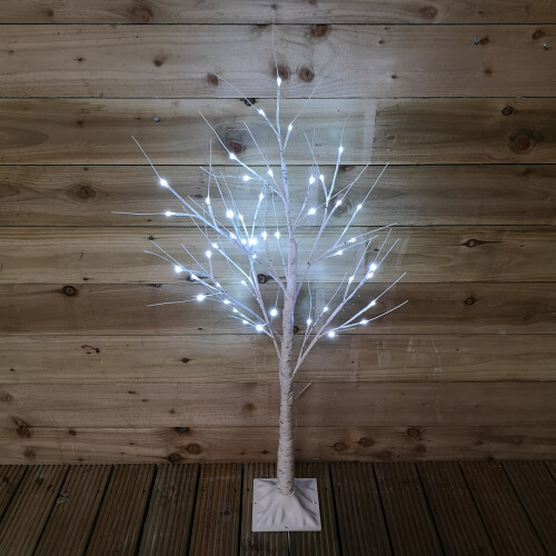 Snow Time 1.2m (4ft) Christmas Outdoor Birch Tree with 48 Ice White LED 2