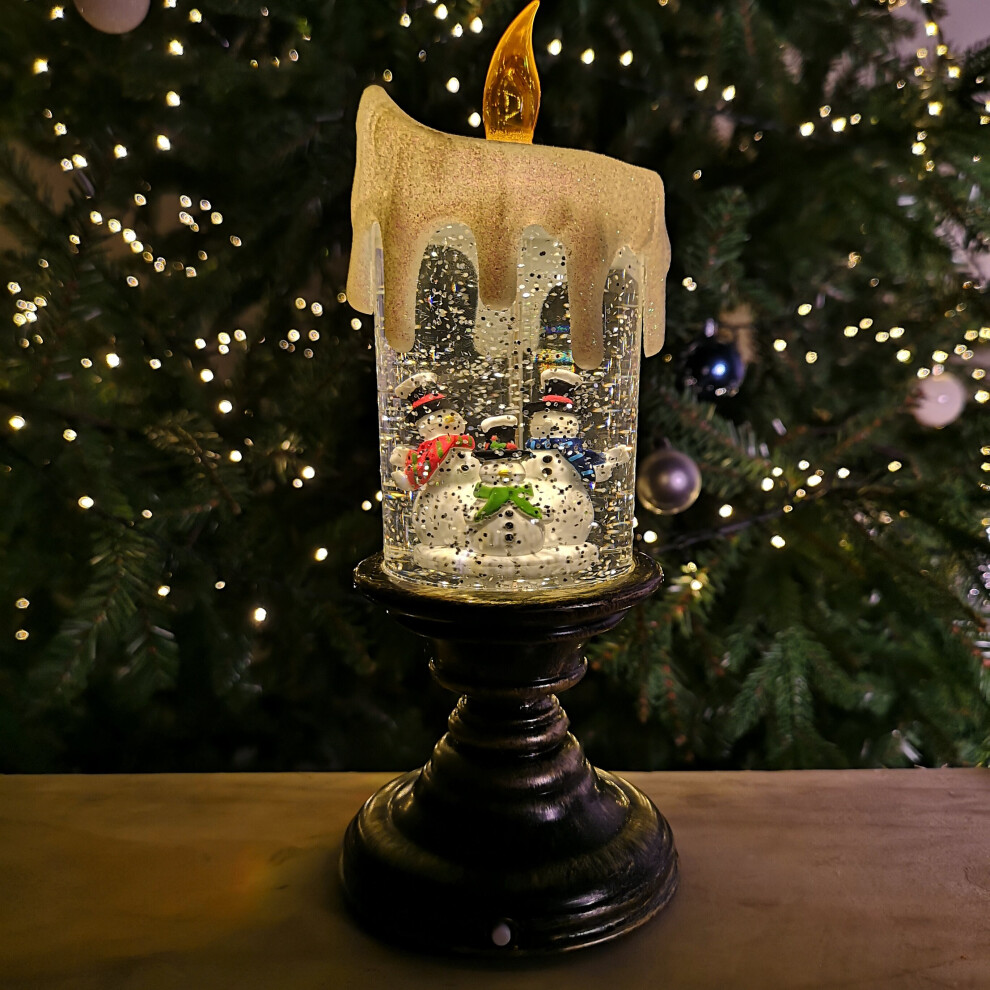 Snow Time White Snowtime Indoor Battery Operated 25Cm Led Water Candle Stick Spinner With Snowman Scene