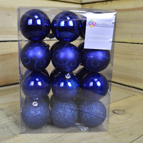 Premier 60mm Midnight Blue Christmas Baubles | 24 Assorted | Shatterproof Tree Decorations 1