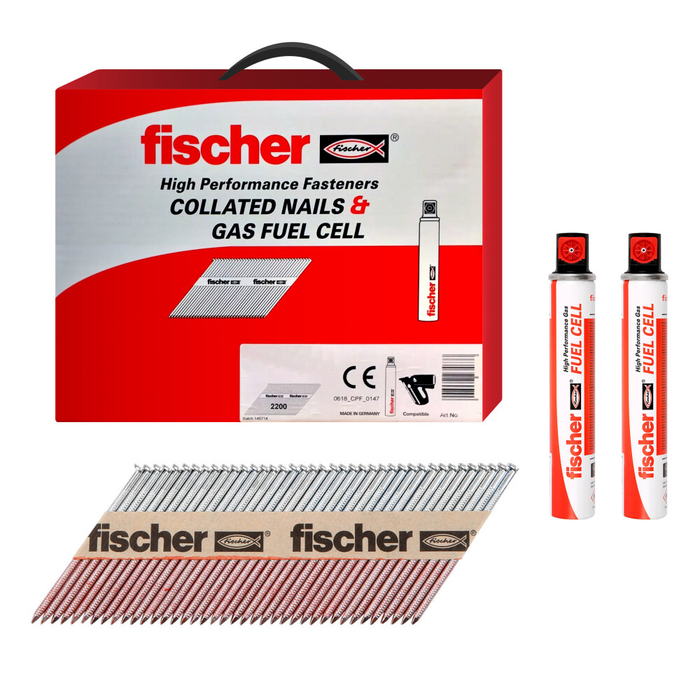 Fischer 3.1 X 90mm Ring Galvanised 1st Fix Framing Nails (2200 Box + 2 Fuel Cells)