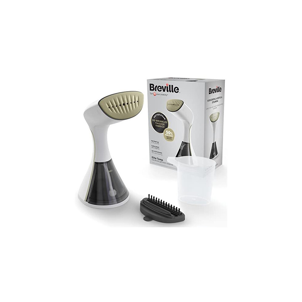 Breville Elitetemp Handheld Garment Steamer | Horizontal & Vertical Clothes Steamer For Home & Travel | 1500W | Fast Heat Up | & White/Gold