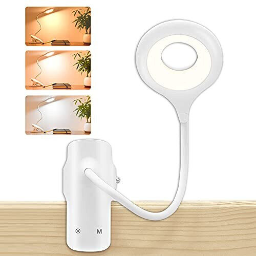 CUHIOY Clip On Reading Light for Bed, Eye Protect Bedside Book Light, 9 Settings LED Bed Reading Light, USB Rechargeable Reading Lamp, Desk Clamp