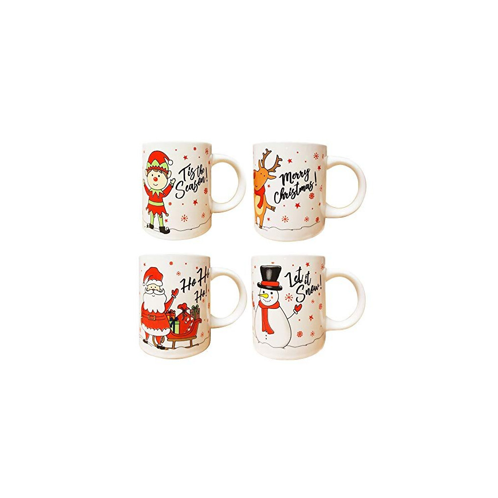Mad About Mugs Christmas Mugs Set Of 4 Festive Party Xmas Mugs Home Kitchen Tea Coffee Cups Christmas Tableware Xmas Decorations Mug Set Office Tea Cups Ceramic
