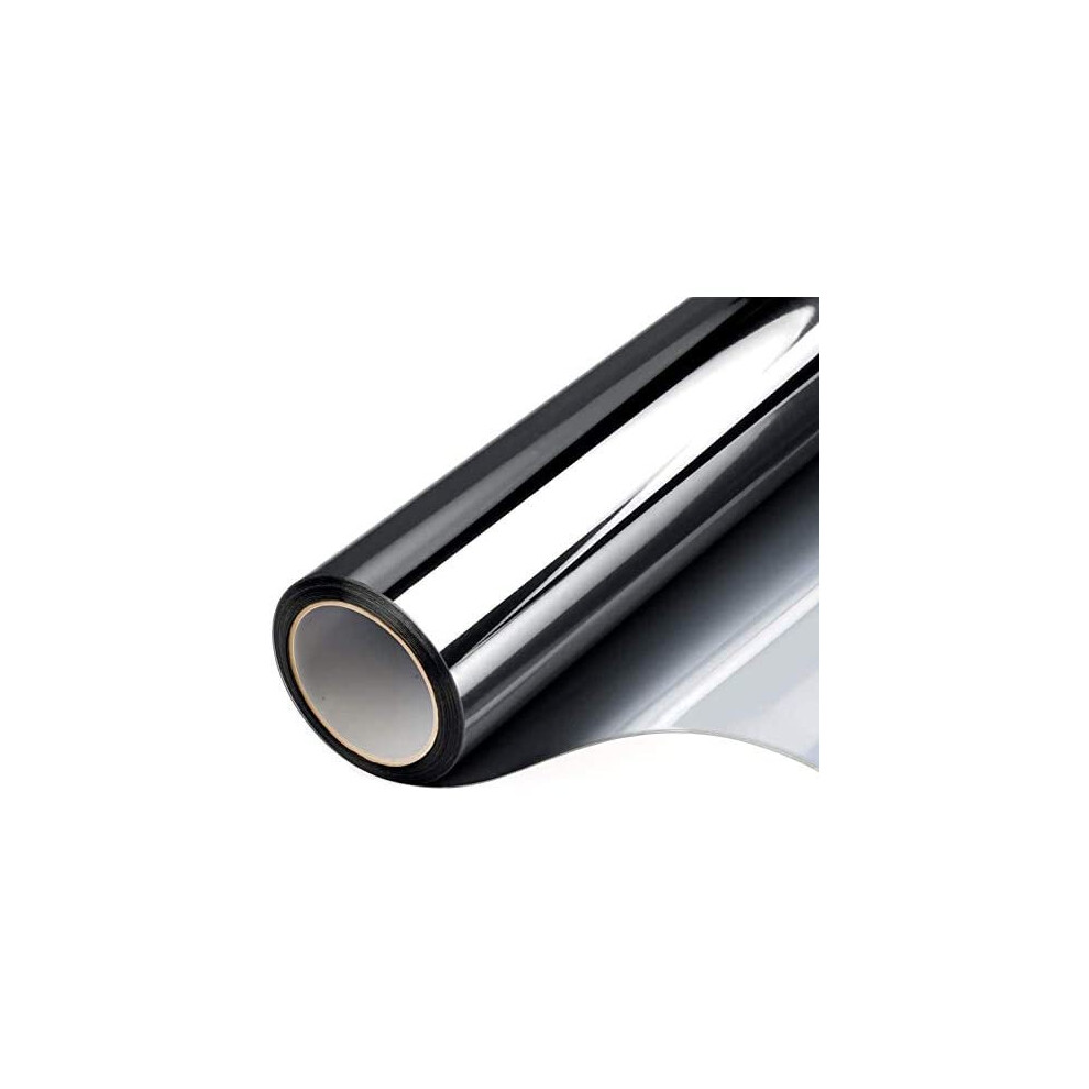 FILMGOO Window Film One Way Mirror Film Daytime Privacy Static Non-Adhesive Decorative Heat Control Anti UV Window Tint for Home and Office (Bla