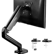 VIVO Height Adjustable Monitor Arm - Single Counterbalance Desk Mount for Screens up to 27 inches, Fully Articulating Black Pneumatic Univer