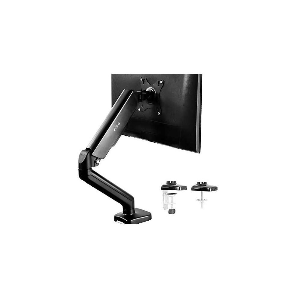 VIVO Height Adjustable Monitor Arm - Single Counterbalance Desk Mount for Screens up to 27 inches, Fully Articulating Black Pneumatic Univer