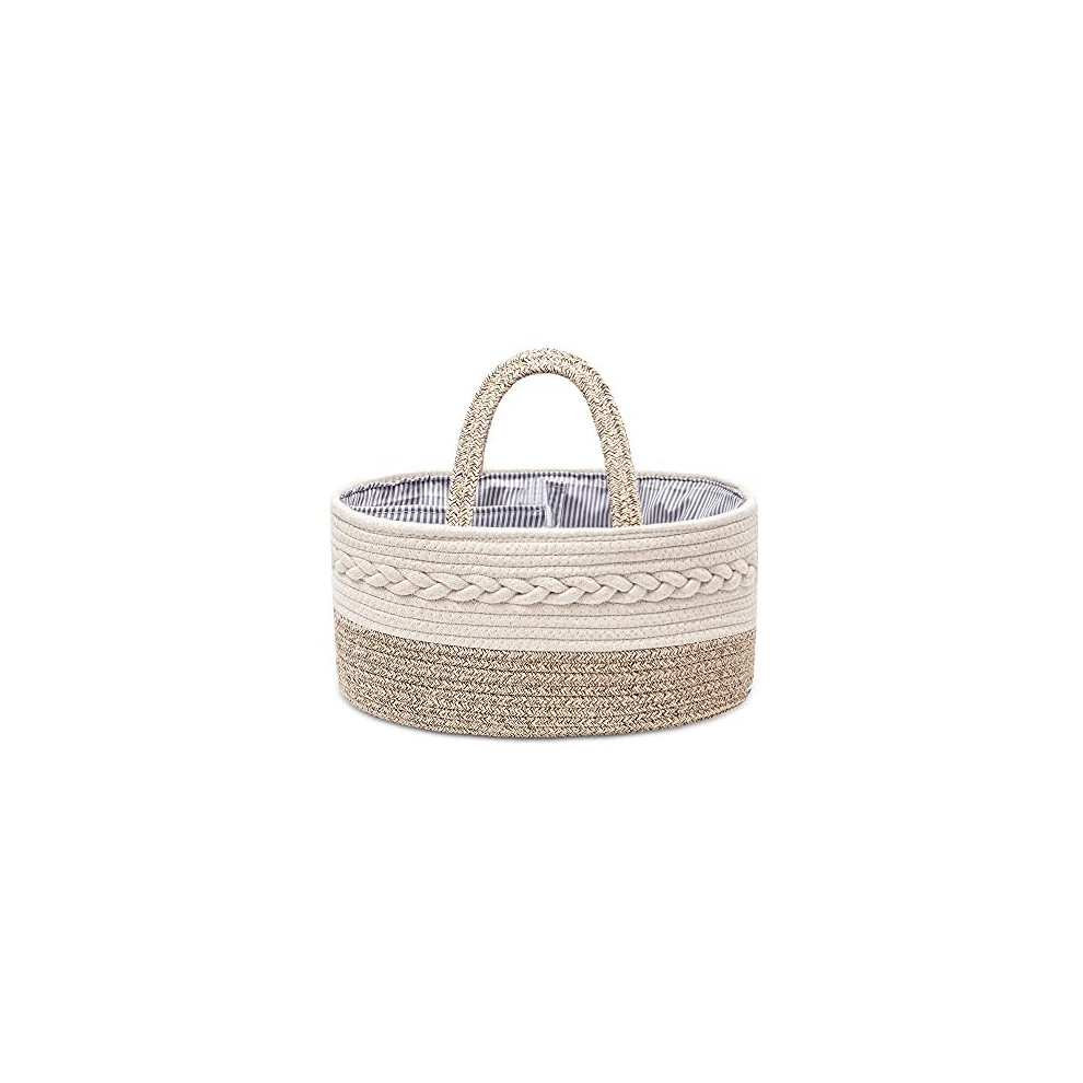 Jia Qaq Baby Nappy Caddy Organiser,Portable Cotton Rope Woven Diaper Caddy-Nursery Storage, Diy Basket With Changeable Compartments, Newborn Shower Gift