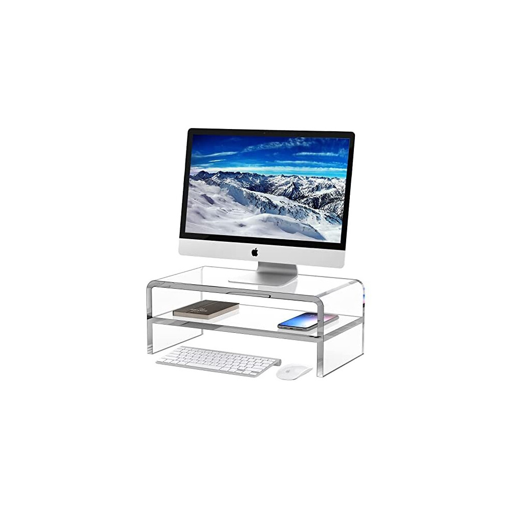 Egchi Acrylic Monitor Stand Riser, 2 Tier Clear Computer Monitor Stand For Home Office Business, Pc Desk Stand Monitor Riser For Keyboard St 761062393522