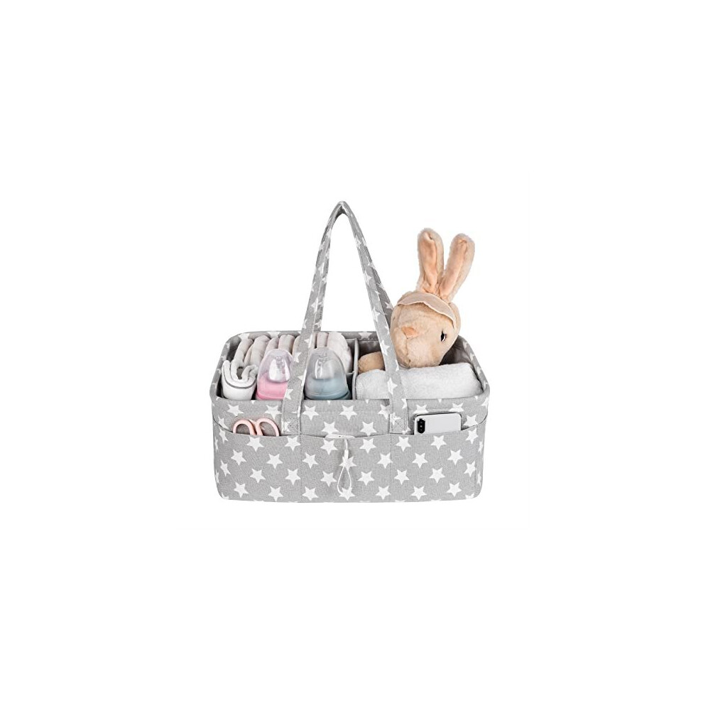 Baby Nappy Caddy - Nursery Storage Bin and Car Organizer for Diapers and Baby Wipes - Grey