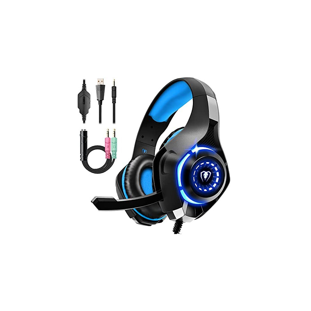 Gaming Headset for PS4 PS5 PC Xbox Series, 3.5 mm Deep Bass Stereo Surround Sound PS4 Headset with Noise Cancelling Microphone for Laptops, Tabl