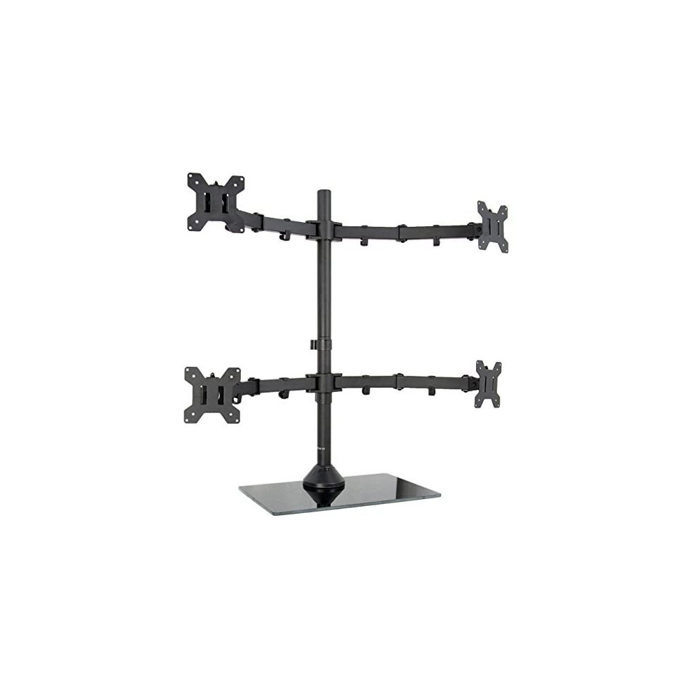 VIVO Black Adjustable Quad Monitor Desk Stand Mount, Free Standing Heavy Duty Glass Base, Holds 4 Screens up to 27 inches, STAND-V004FG