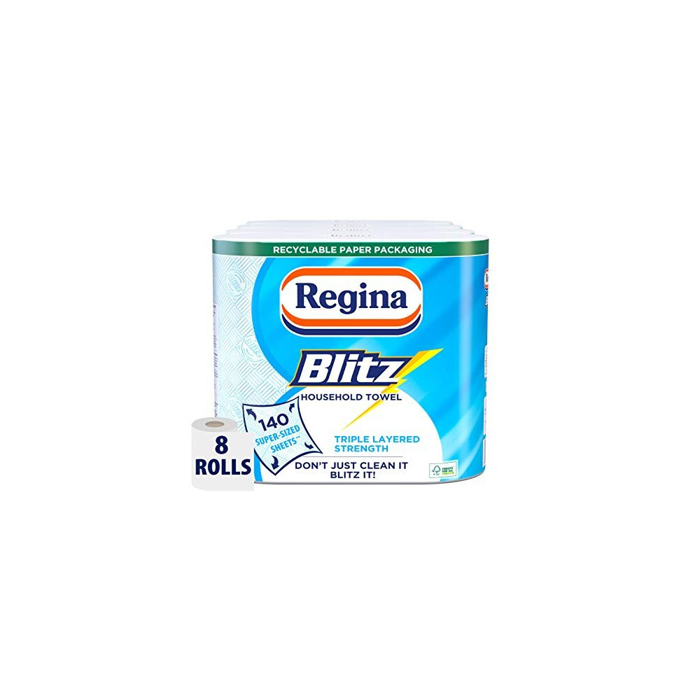 Regina Blitz Fsc-Certified Triple-Layered Household Towel, 8 Rolls X 70 Sheets Each - Super-Sized, Strong & Absorbent