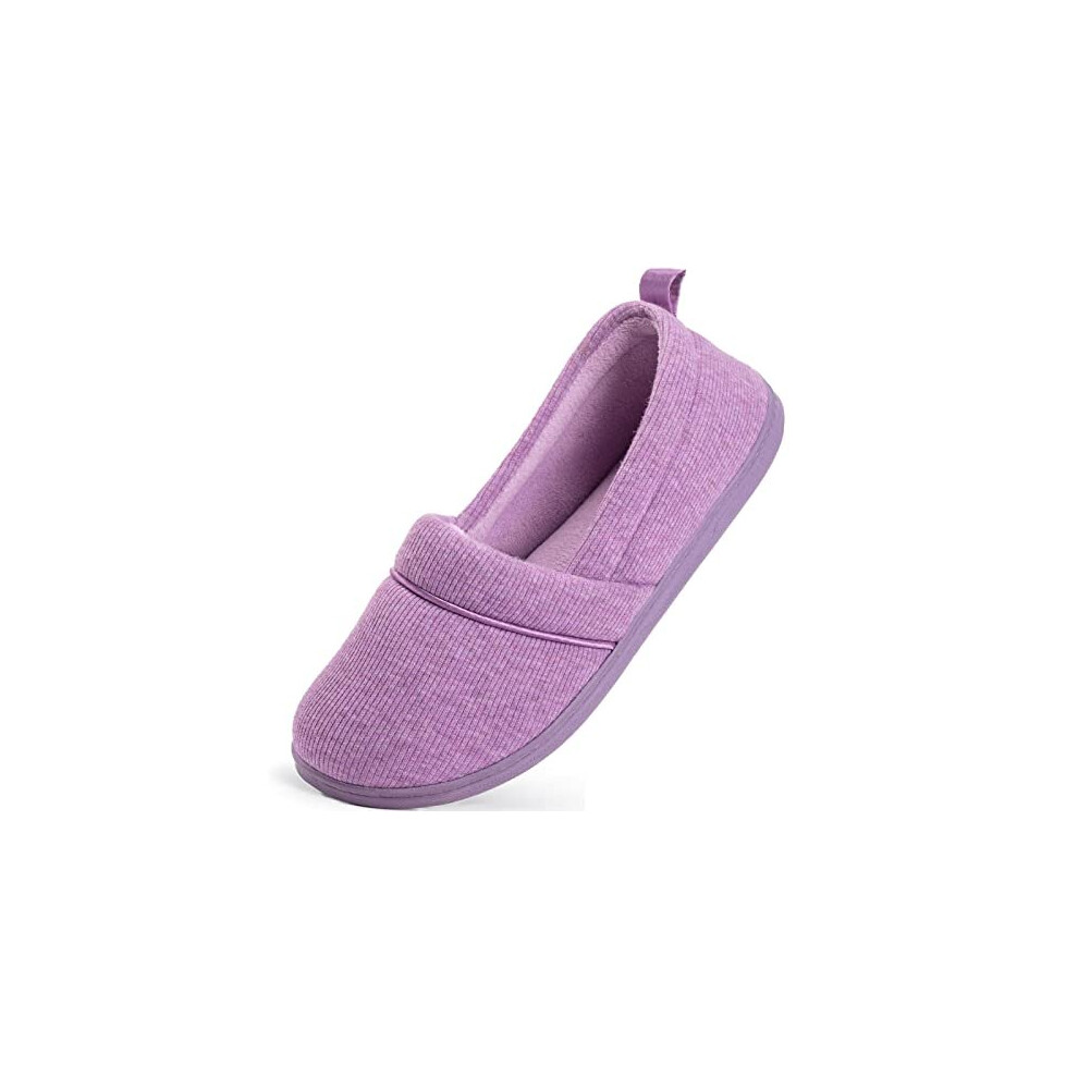 EverFoams Women's Memory Foam Comfort Knit House Shoes Light Weight Terry Cloth Loafer Slippers with Anti-Skid Rubber Sole