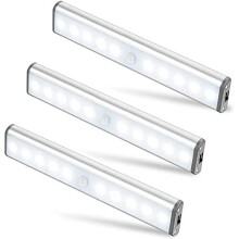 Moston 3 Pack Upgraded USB Rechargeable 10 LED Magnetic Motion Sensor Night Light,Dusk to Dawn Photocell,Auto On/Off.Portable,Cordless,Stick-on
