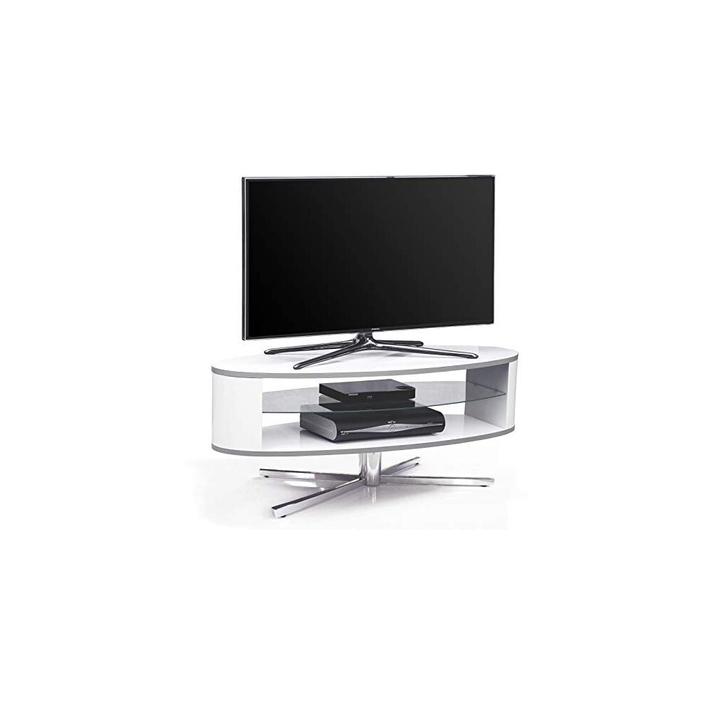 MDA Designs Orbit 1100WW Gloss White TV Stand with Gloss White Elliptic Sides for Flat Screen TVs up to 55