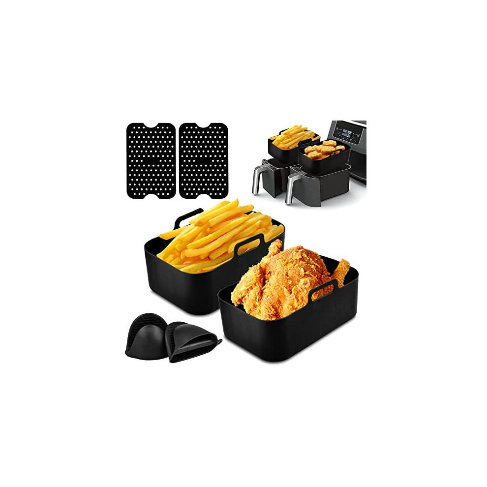 Air Fryer Silicone Pot, 6Pcs Air Fryer Silicone Liner for Ninja Foodi AF300UK, Reusable Silicone Air Fryer Basket Rectangle Dual Basket Air frye