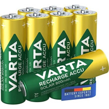 VARTA Recharge Accu Solar AA Mignon Ni-Mh rechargeable battery (AA, 800 mAh, 8-pack), rechargeable without memory effect - ready for immediate u