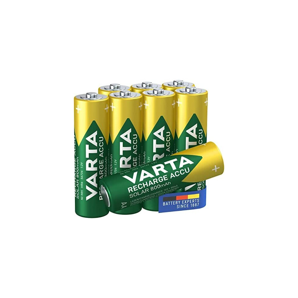 VARTA Recharge Accu Solar AA Mignon Ni-Mh rechargeable battery (AA, 800 mAh, 8-pack), rechargeable without memory effect - ready for immediate u