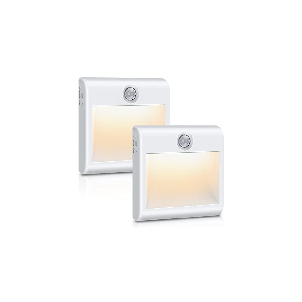 Stick-on Night Lights, 2 Pack Motion Sensor Lights Indoor with 3 Modes Auto/ON/Off, Built-in Magnet, Battery Powered Warm White Lights for Wardr