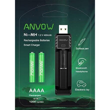 AAAA Batteries, ANVOW Rechargeable AAAA Batteries for Surface Pen Active Stylus, Ni-MH 1.2V 400mAh AAAA Battery and CP-C-001 Smart Charger Inclu