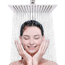 LIVOREST Large Rainfall Shower Head - 8 inch Square, Overhead Fixed Rain Showerhead with Angle Adjustment - Stainless Steel 304 with Chrome Fini