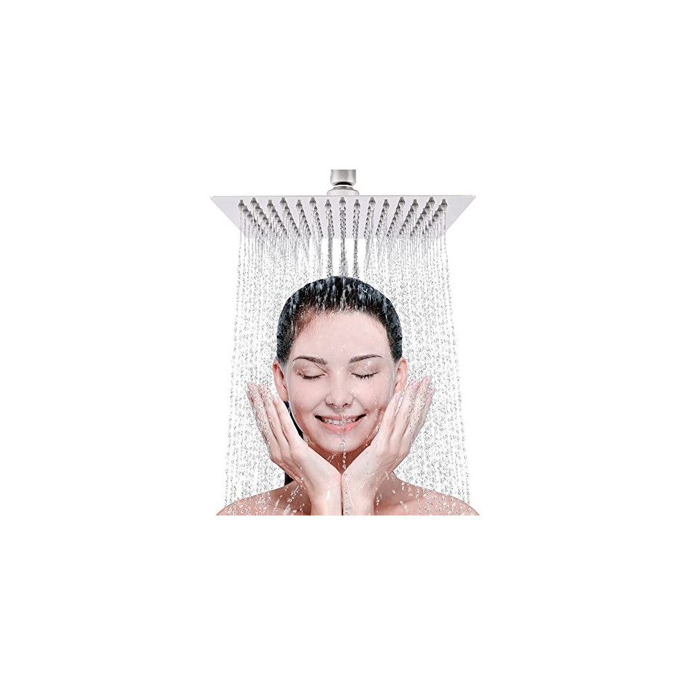 LIVOREST Large Rainfall Shower Head - 8 inch Square, Overhead Fixed Rain Showerhead with Angle Adjustment - Stainless Steel 304 with Chrome Fini