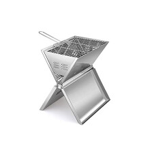 Ved Portable Barbecue Grill - Foldable Notebook-Style 2 to 3 Person BBQ Griller Made with Stainless Steel - Charcoal Smoker for Terrace, Patio, B