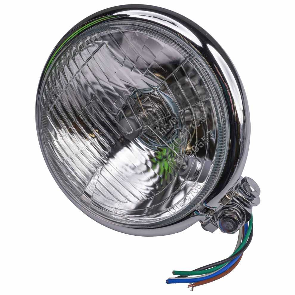 Bike It Universal Bates-Style Chrome Headlight 5 3/4 Inch Bottom Mount E-Marked Right Dip 5034862056795