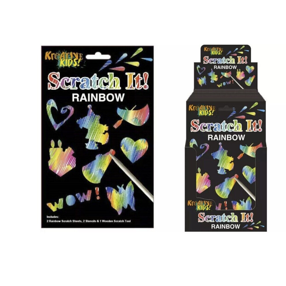 (Pack of 24) The Magic Toy Shop Magic Rainbow Scratch Paper Art Kit for Kids Fun Activity Sensory Toys