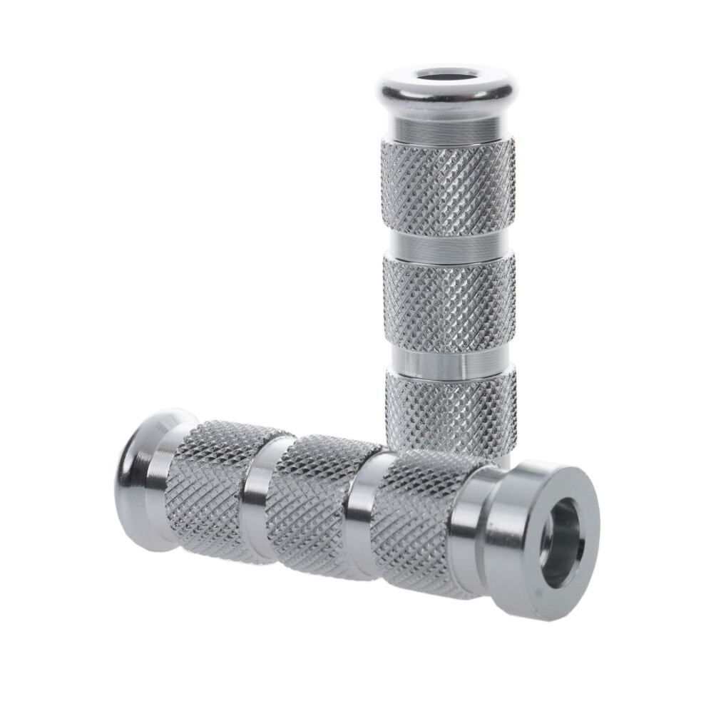 Biketek Aluminium Knurled Replacement Road / Track Footrest Pegs Round / Chrome - Pair Silver 5034862230829