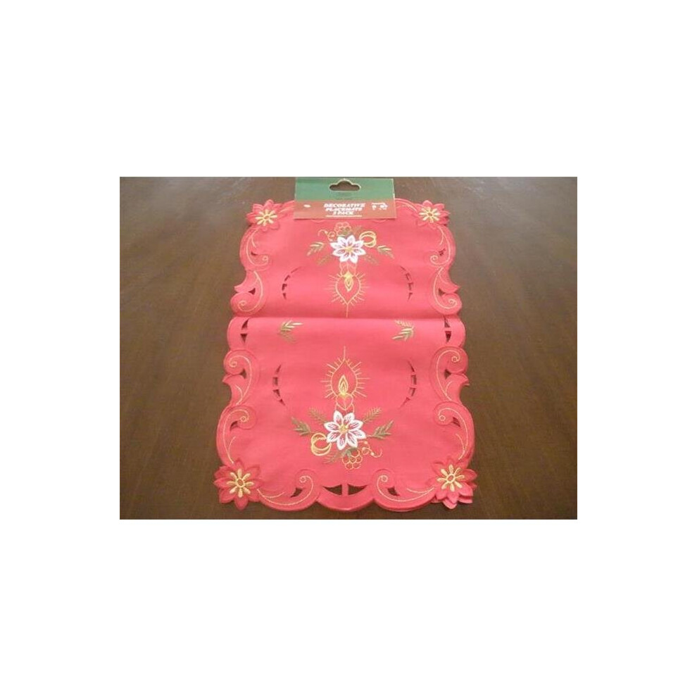 FQ31719-1454 14 x 54 in. Embroidered Christmas Poinsettia And Candles Cutwork Table Runner, Red-image-OPC-PB7BN8Y-NEW