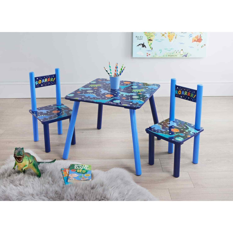 Children Kids Top Wooden Dinosaur Table and 2 Chairs Set Activity Furniture