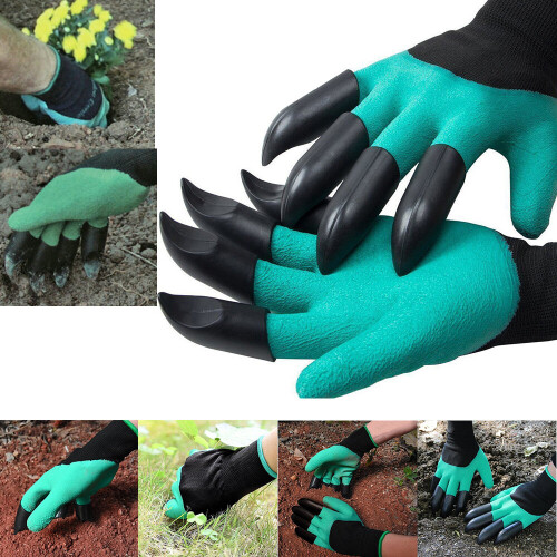 Garden Claw Gloves with Dual Hand Claws - 8 Fingertip Digging Claws ABS Plastic, Puncture-Resistant, Waterproof & Breathable, One Size Fits Most