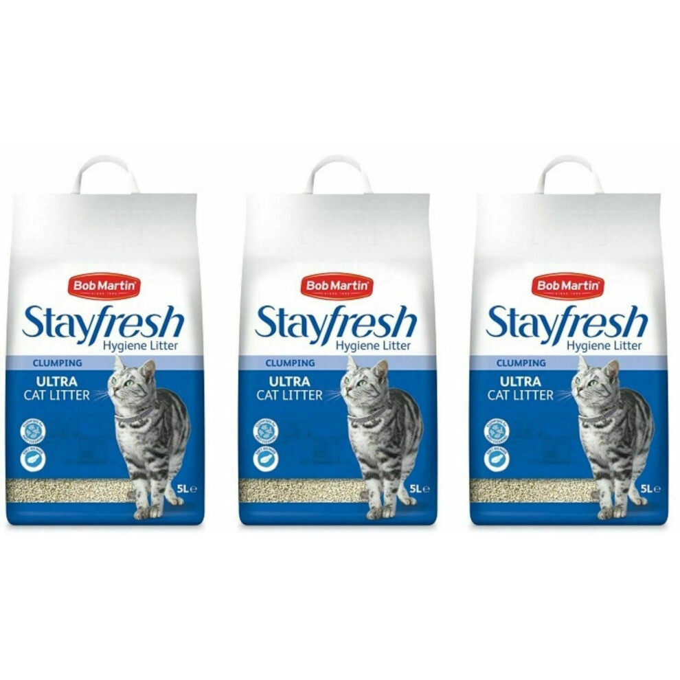 Bob Martin 3 X Stayfresh Ultra Clumping Cat Litter Hygeine Liitter 5 Litre