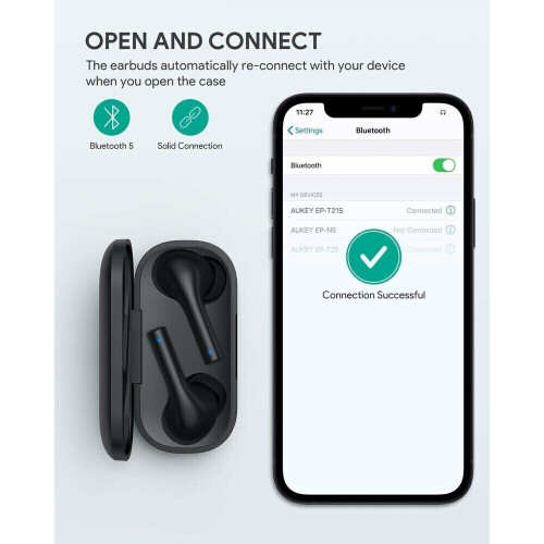 (Black) Aukey EP-T21S Wireless Bluetooth In-Ear Headphones 1