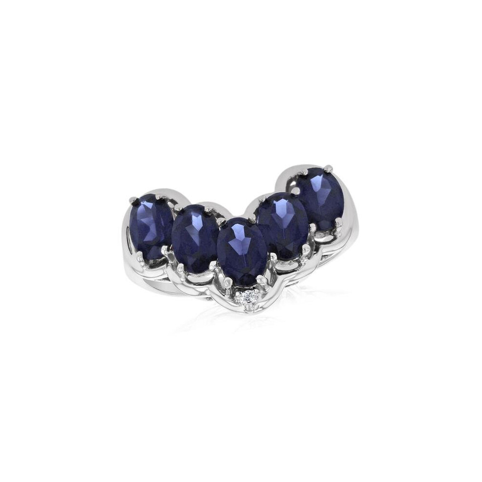 Photos - Ring 0.01 CTW Diamond & Sapphire Fashion , 14K White Gold - Size 7