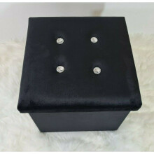 (38x38x38cm, black) Velvet Diamante Ottoman Folding Footstool