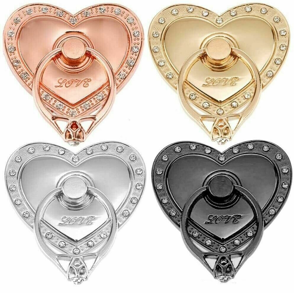 (Heart Shape Ring Finger Holder Mobile Rose Gold) Heart Shape Ring Finger Holder Mobile Phone Grip 360Â° Stand Mount For Mobiles