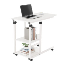 (White) Folply C Shaped Height Adjustable Mobile Rolling Side Table, End Table, Laptop table