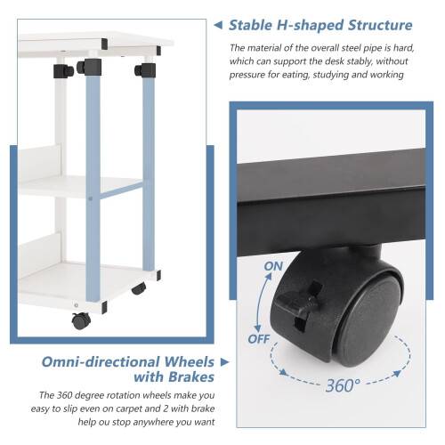(White) Folply C Shaped Height Adjustable Mobile Rolling Side Table, End Table, Laptop table 2